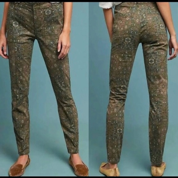 Anthropologie Denim - Anthropologie BOHO Mid-Rise Skinny Ankle Jean Green Floral Tapestry Print 24P